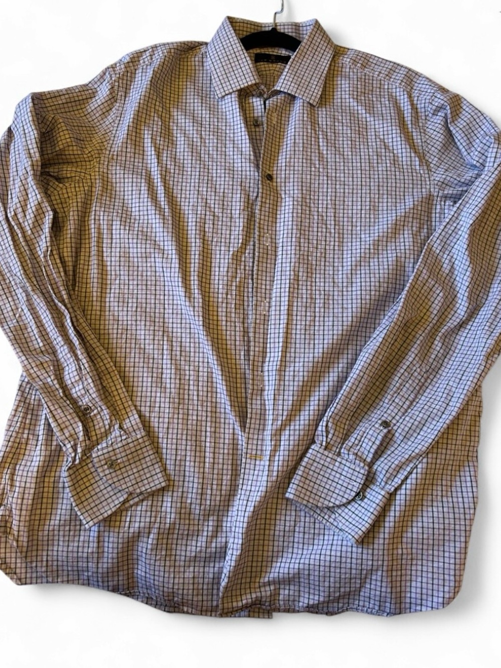 Ike Behar Made In Italy Men’s Premium 100% Cotton Shirt Size 17 XL Purple Check